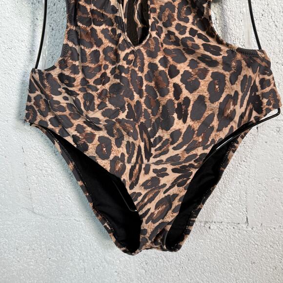 Bar III Solid Cowlneck One-Piece Swimsuit animal print multi, L MSRP $94 - Picture 5 of 11